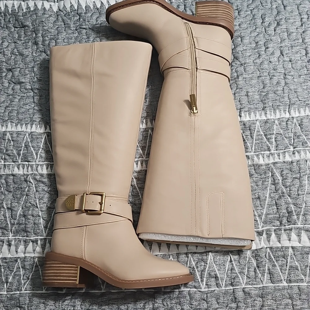 Vince Camuto Womens Gini4 Extra Wide Calf Knee High Boot In Soft Buff (Beige) 5W